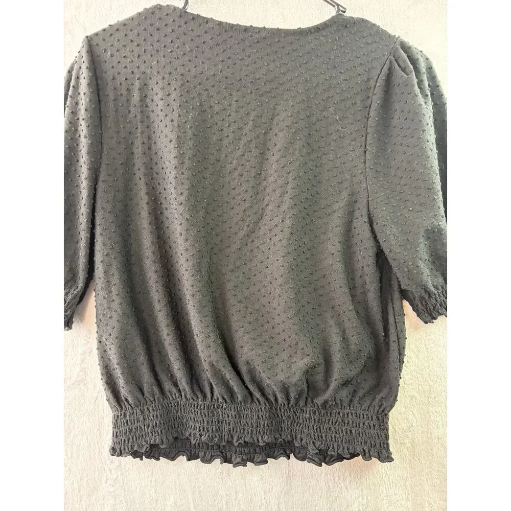 Madewell Texture & Thread Clipdot Smocked Crossover Top – Black – Size S